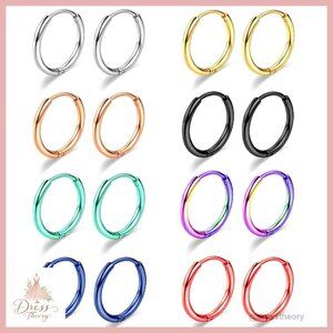 5 Pairs Stainless Steel Hoop Earrings Set 8-16mm Hypoallergenic Multiple